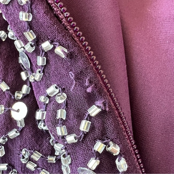 VTG 90s Romy Scala 100% Silk Beaded Formal Backless Maxi Dress Plum Purple Med - Picture 16 of 17